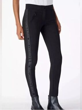 Karl Lagerfeld Black Skinny Logo-Strip Ponte Pants